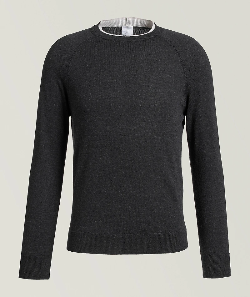 Contrast Tipping Wool Crewneck Sweater