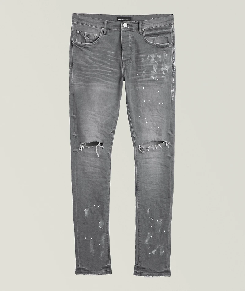 P001 Worn Knee Slit Skinny Jeans