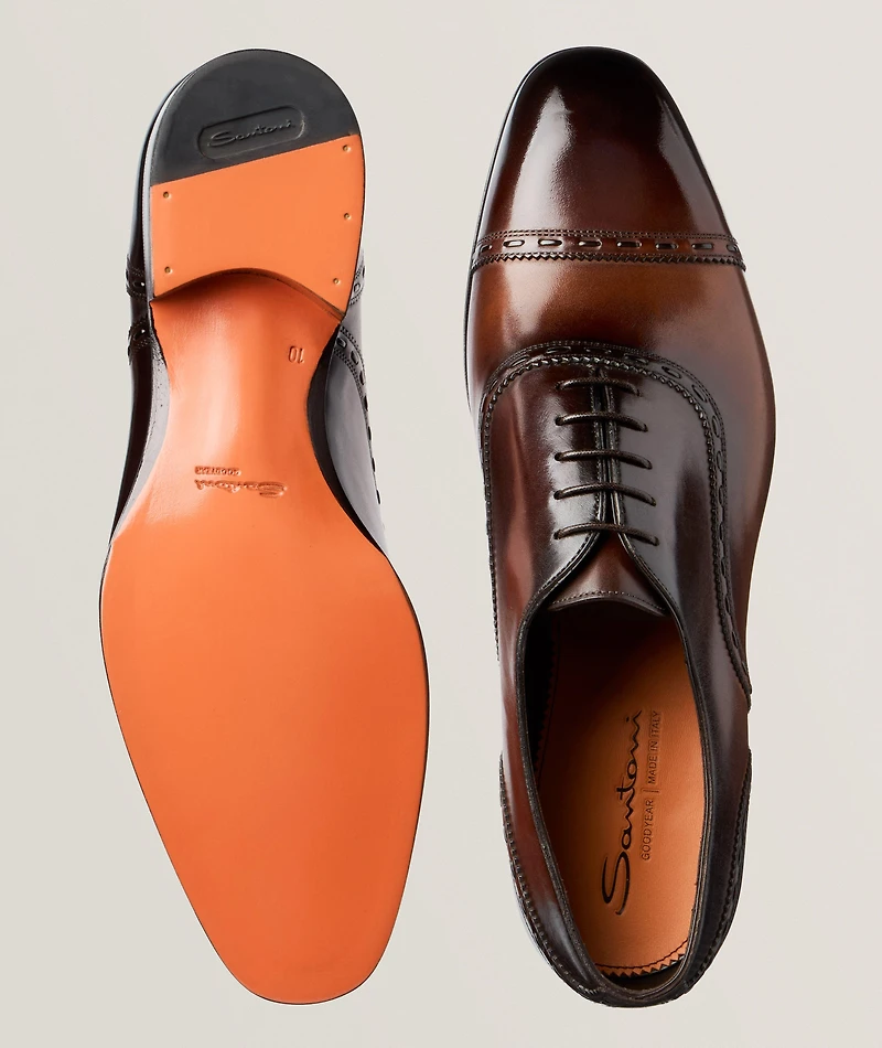 Burnished Leather Pick Stitch Oxfords