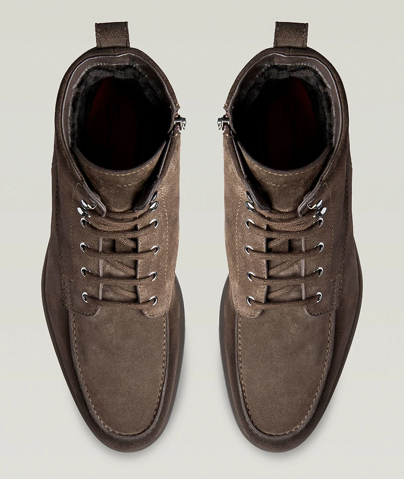 Suede Shearling Lined Lug Boots