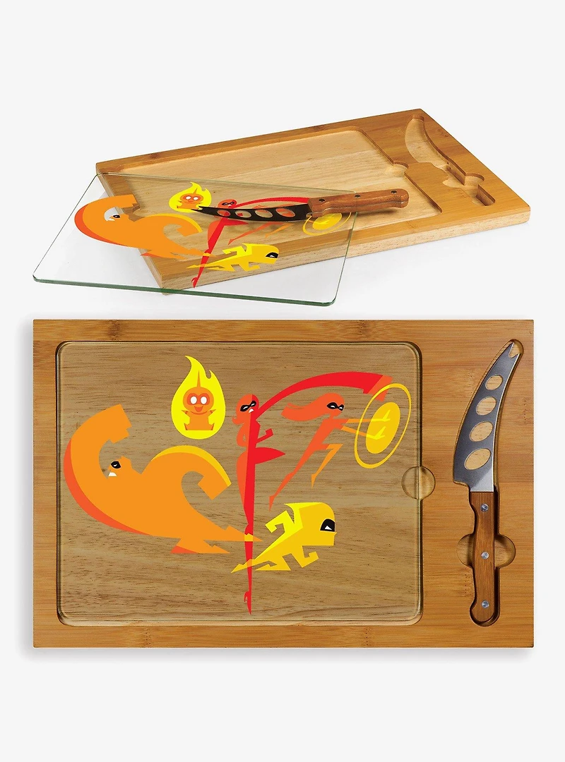 Disney Pixar The Incredibles Glass Top Serving Tray & Knife Set