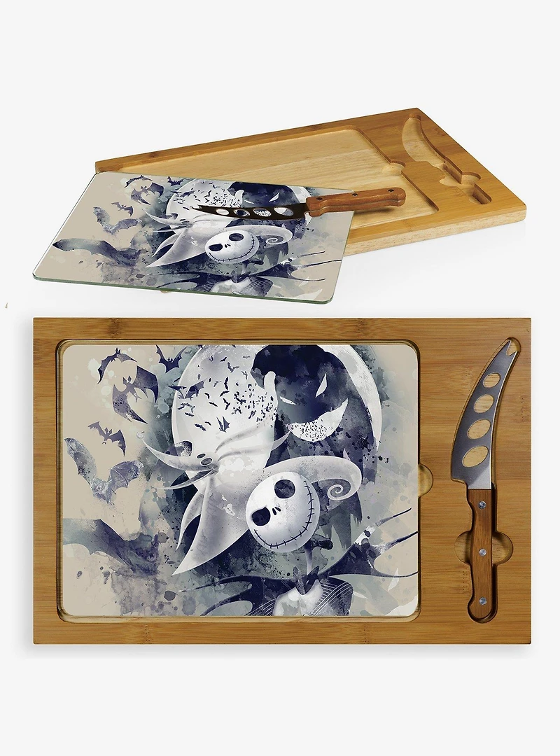 Disney Nightmare Before Christmas Jack & Zero Icon Glass Top Serving Tray & Knife Set