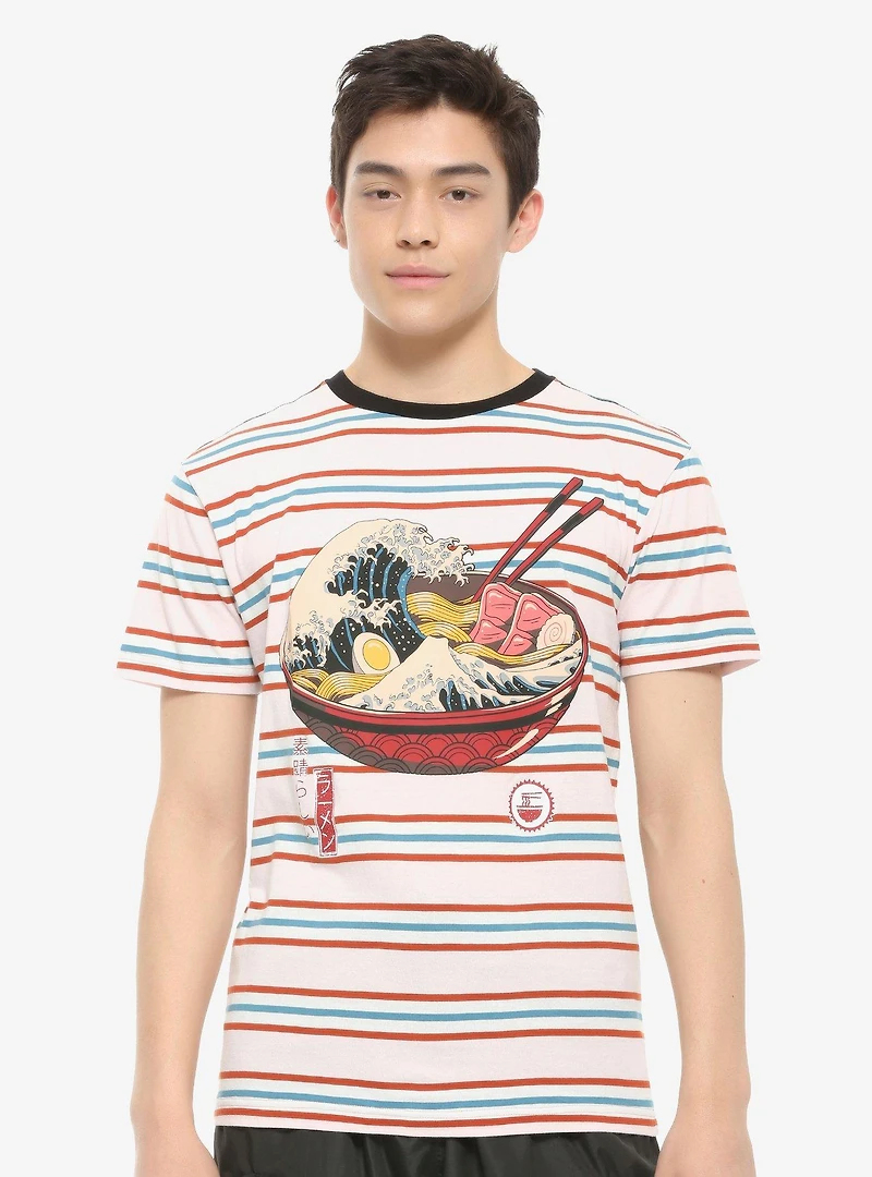 The Great Ramen Wave Stripe T-Shirt By Vincent Trinidad