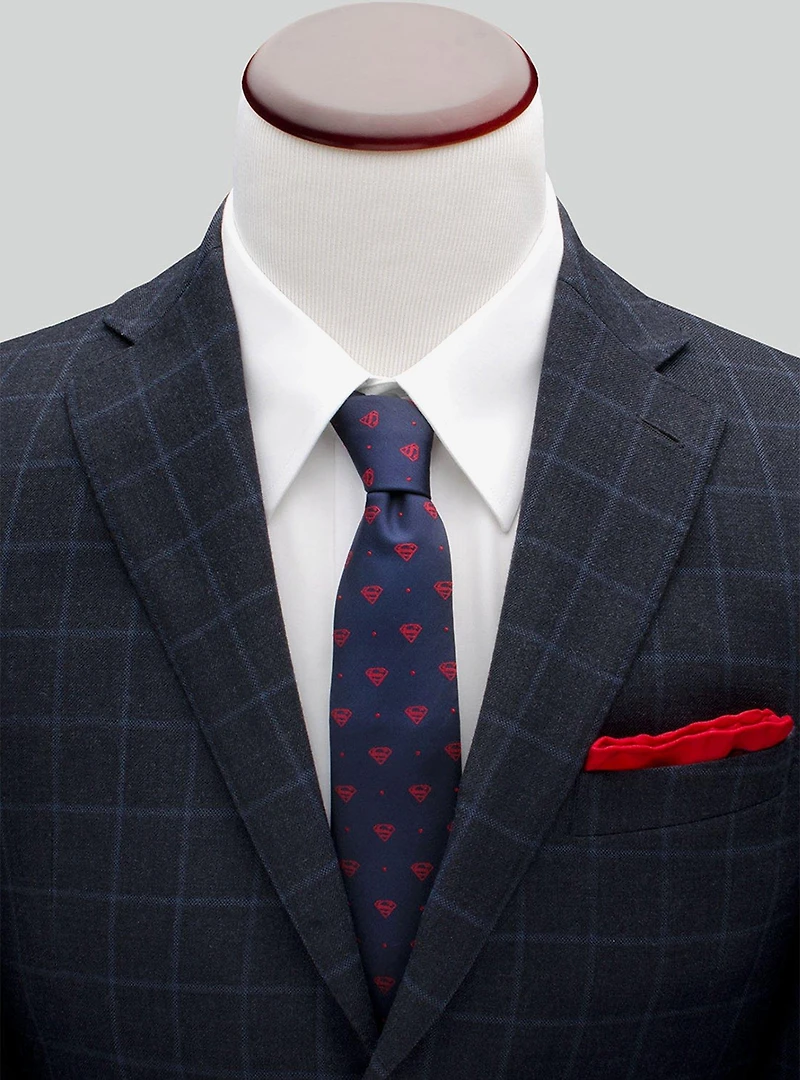DC Comics Superman Shield Navy and Red Dot Tie