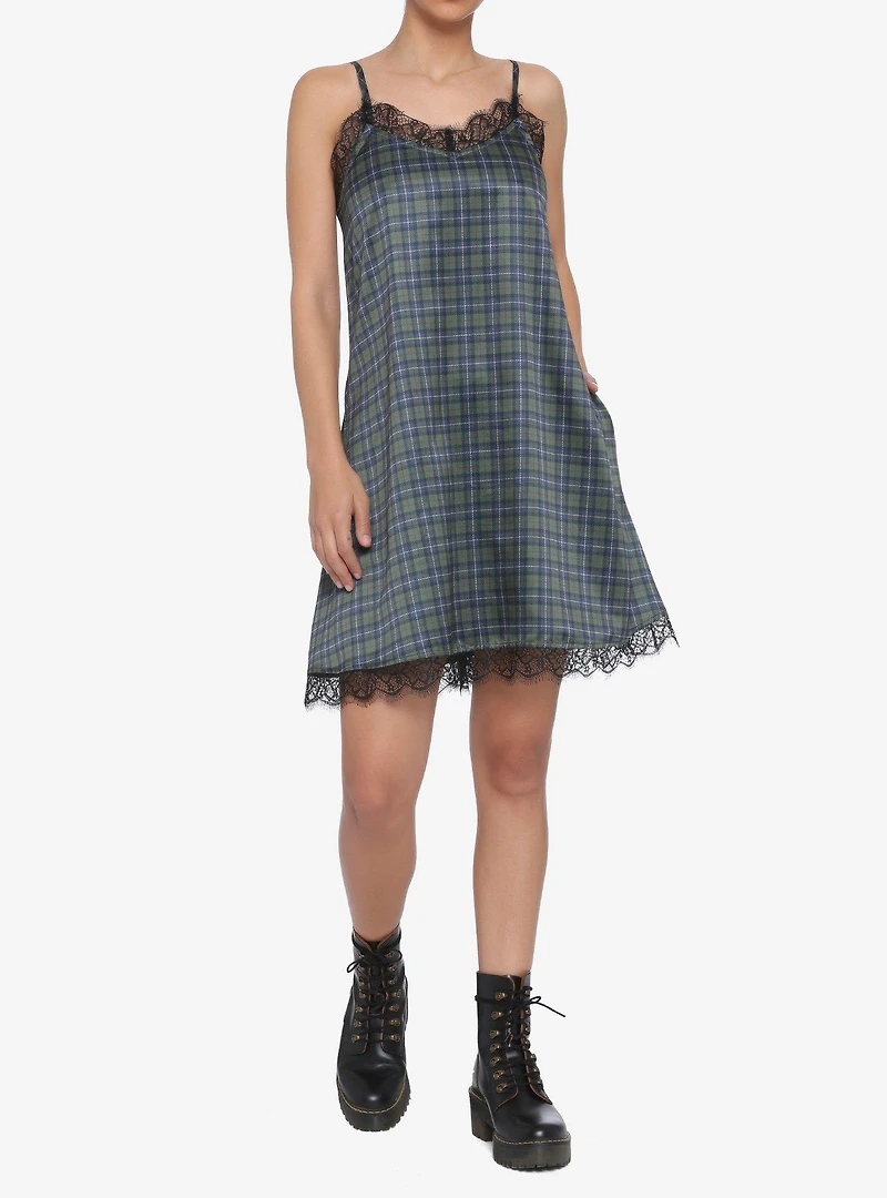 Plaid Satin Slip Dress