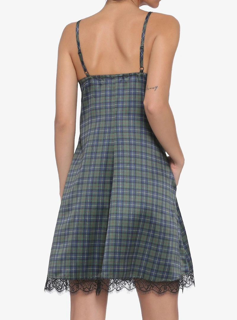 Plaid Satin Slip Dress