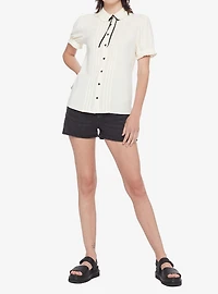 Antique White Ruffle Bow Girls Woven Button-Up