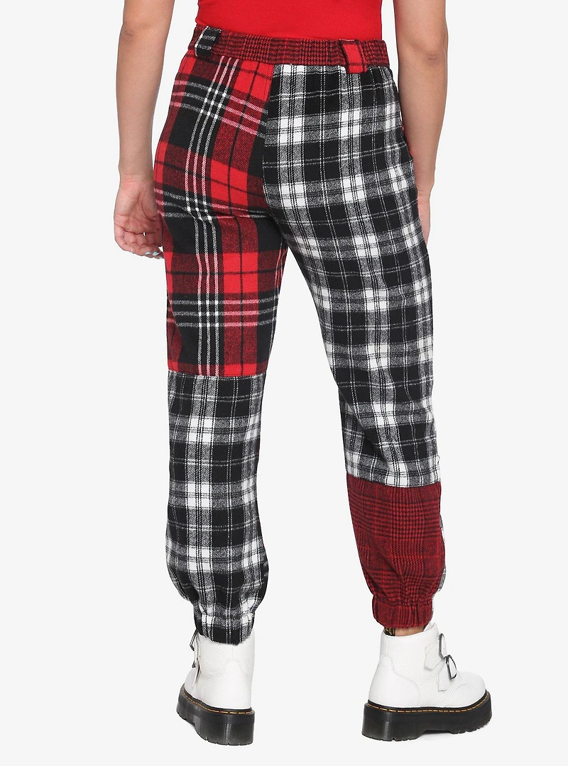 Red Plaid Patchwork Jogger Pants