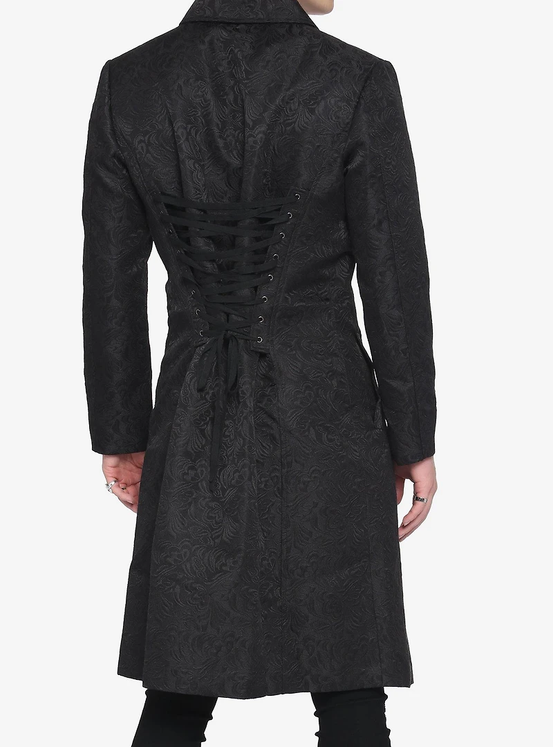 Black Brocade Mens Coat