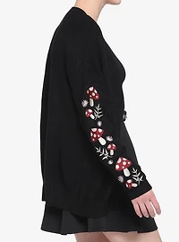 Mushroom Floral Embroidered Girls Cardigan