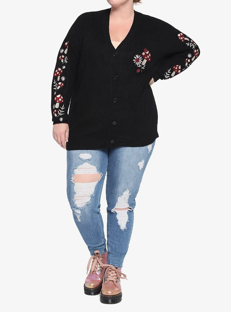 Mushroom Floral Embroidered Girls Cardigan Plus Size