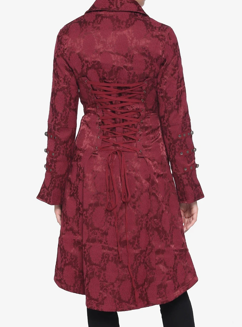 Brocade Corset Back Coat Burgundy