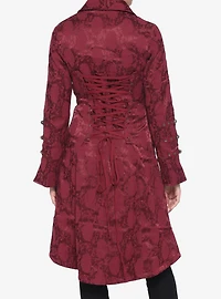 Brocade Corset Back Coat Burgundy