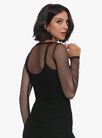 Social Collision Black Fishnet Mesh Girls Long-Sleeve Top