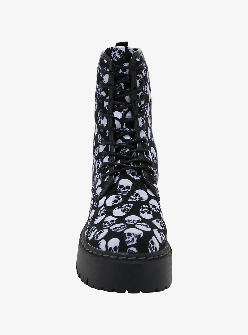 Skulls Lace-Up Platform Combat Boots