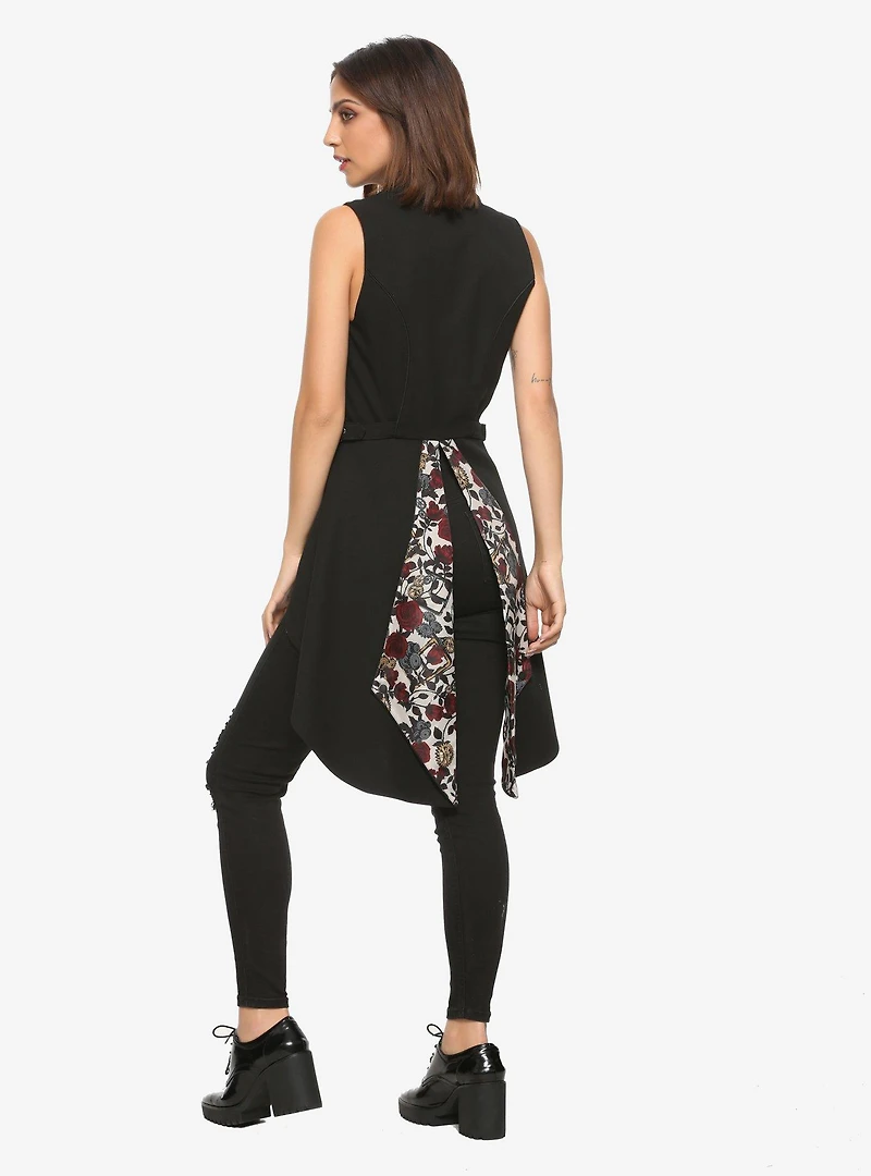 Black Snap-Front Split-Back Long Vest