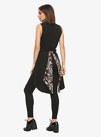 Black Snap-Front Split-Back Long Vest