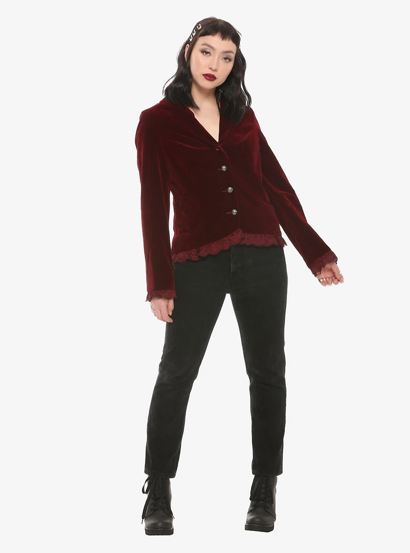 Velvet Laced Button-Up Jacket