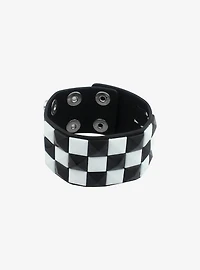 Black & White Checkered Pyramid Stud Cuff Bracelet