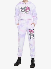 My Melody & Kuromi Pastel Wash Girls Crop Hoodie