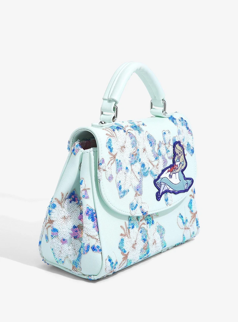 Loungefly Disney Alice in Wonderland Alice & Dinah Floral Sequin Handbag - BoxLunch Exclusive