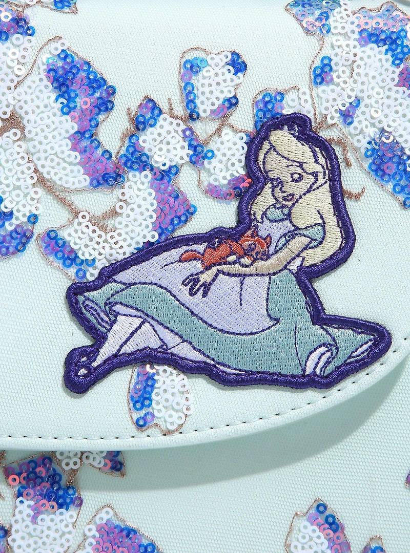 Loungefly Disney Alice in Wonderland Alice & Dinah Floral Sequin Handbag - BoxLunch Exclusive