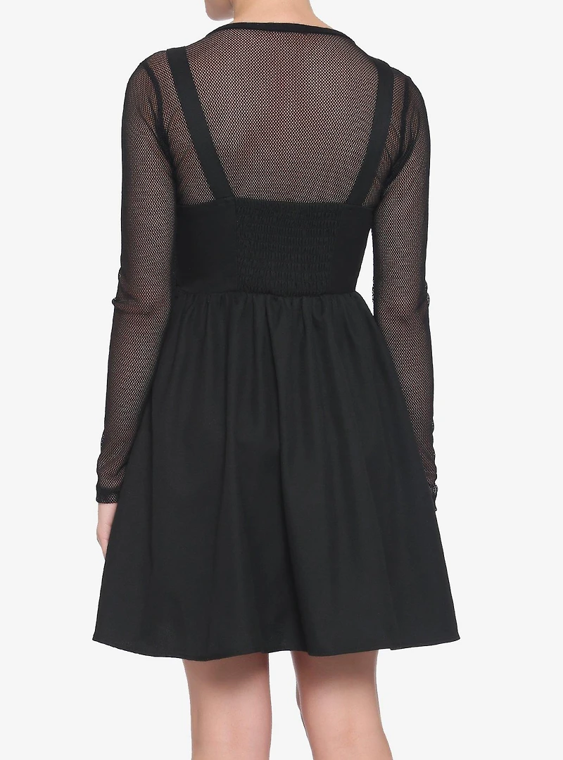 Black Multi-Buckle Front Pinafore Dress