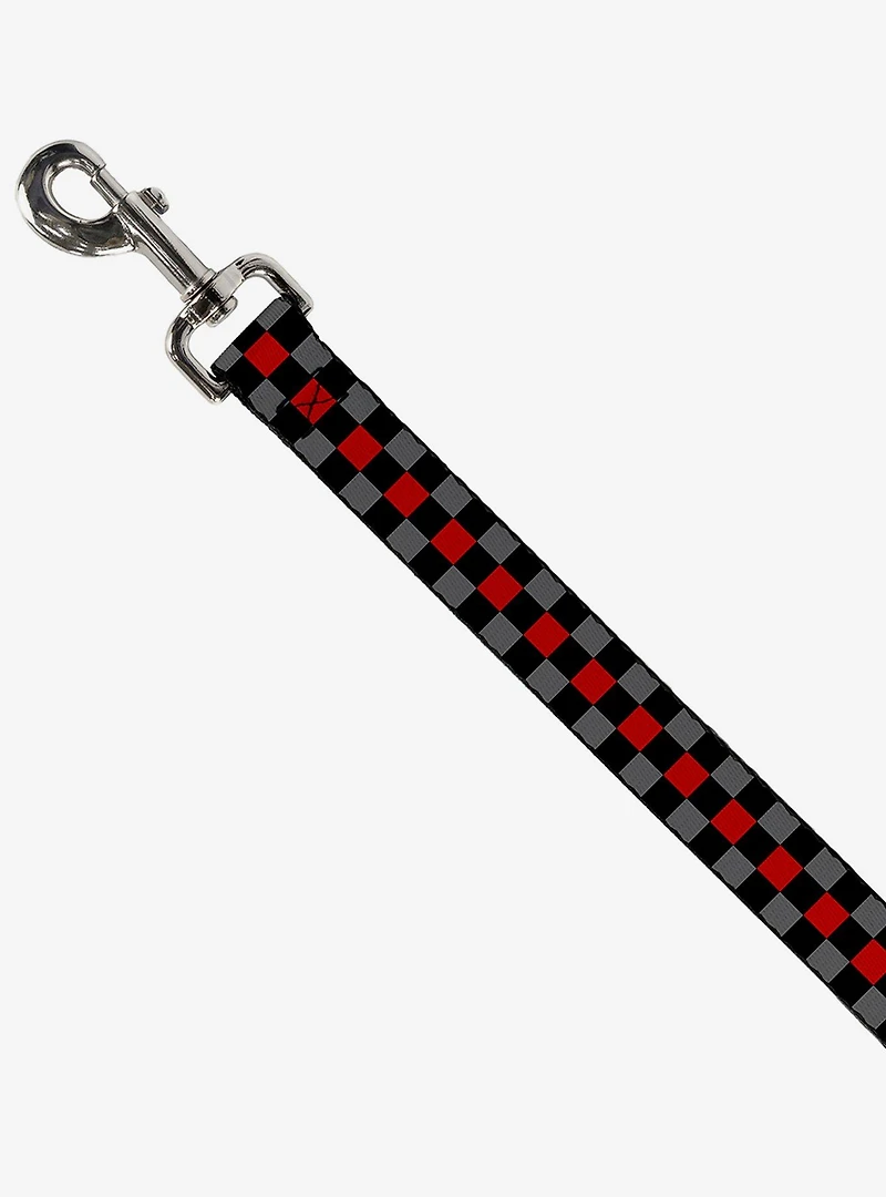 Checker Print Dog Leash Gray Red