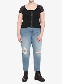 Black Rose Lace Girls Crop Top Plus Size