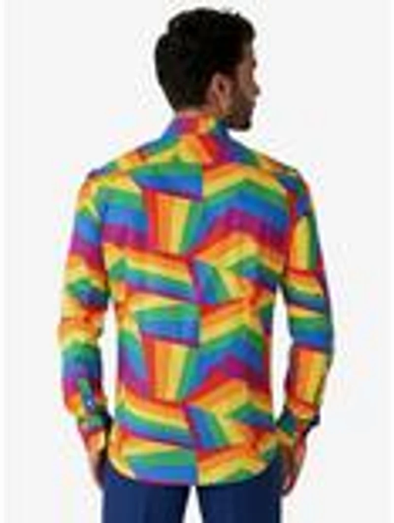Zig Zag Rainbow Woven Button-Up