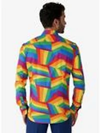 Zig Zag Rainbow Woven Button-Up