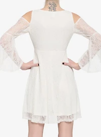 Ivory Cold Shoulder Bell-Sleeve Lace Dress