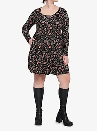 Woodland Mushroom Tiered Long-Sleeve Dress Plus Size