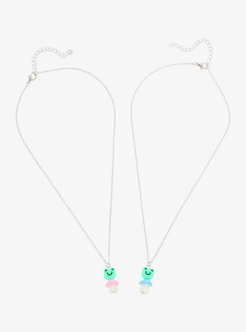 Pastel Frog Mushroom 3D Best Friend Necklace Set