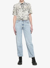 Music Notes Boxy Girls Crop Woven Button-Up