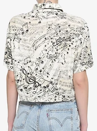 Music Notes Boxy Girls Crop Woven Button-Up
