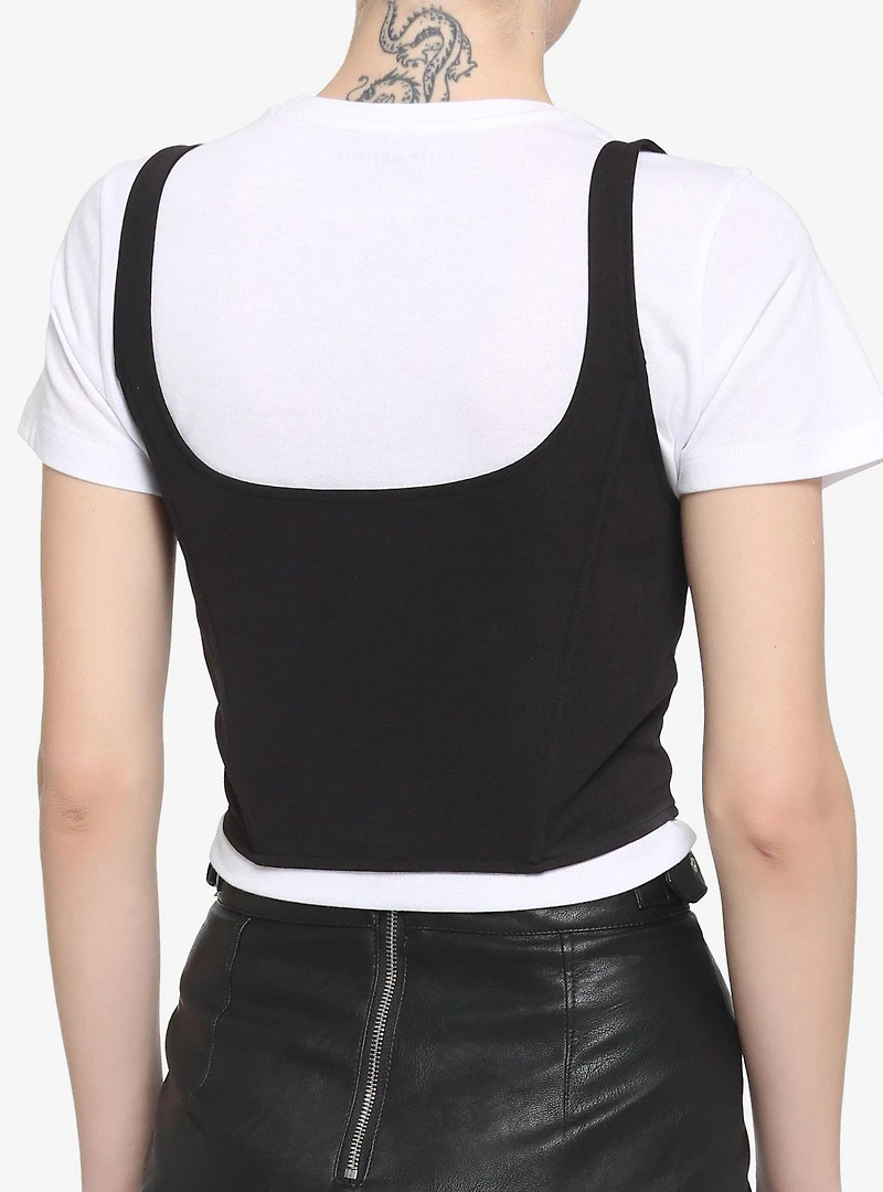 Black Underbust Corset Girls Crop T-Shirt