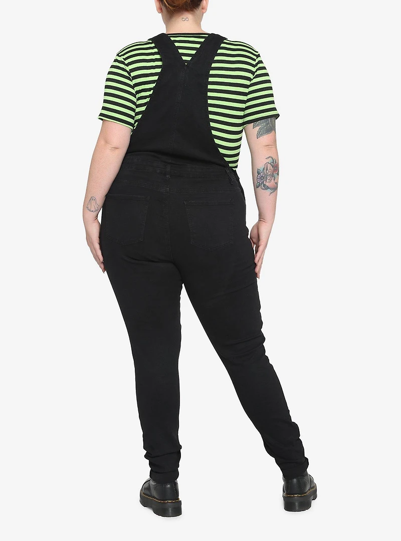 Black Destructed Girls Denim Overalls Plus Size