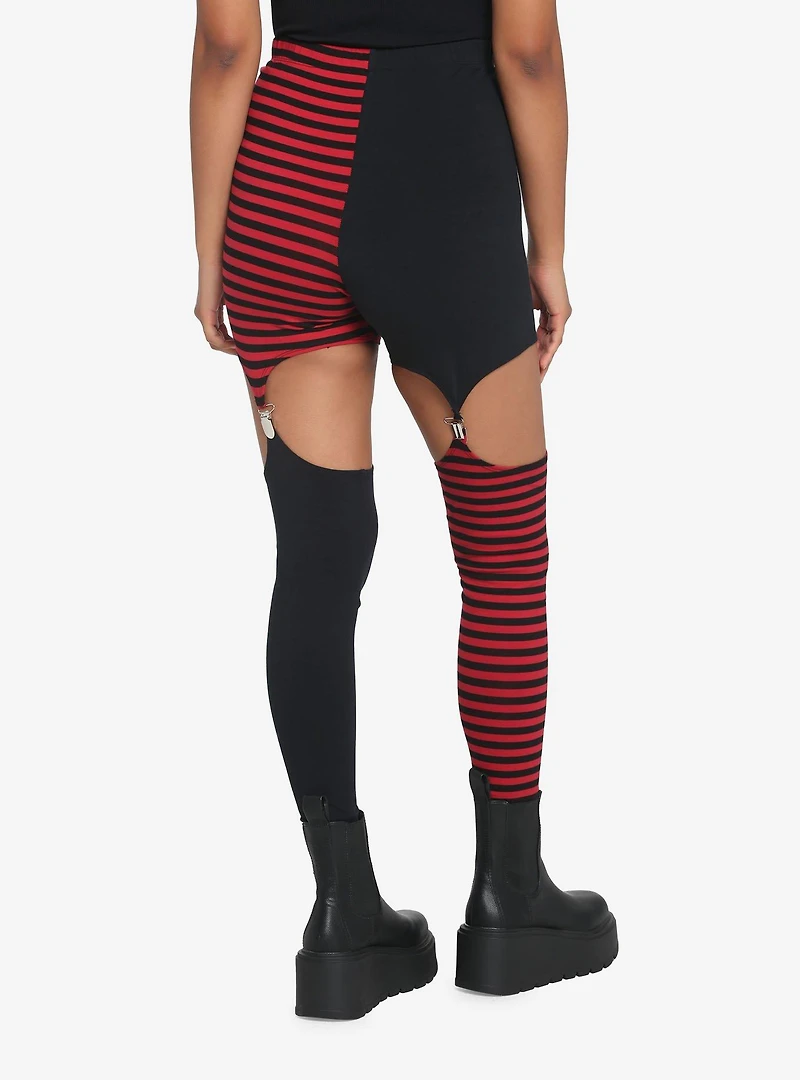 Black & Red Split Garter Leggings