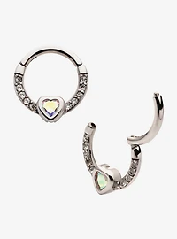 16G Steel Silver CZ Heart Hinged Clicker