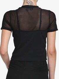 Black Front Lace Girls Twofer T-Shirt