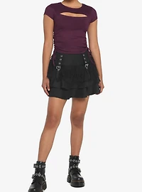Purple Keyhole Double Ruched Girls Top