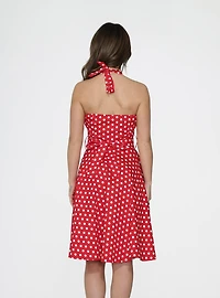 Red White Polka Dot Halter Dress