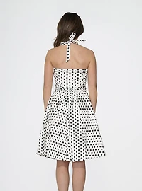 White Black Polka Dot Halter Dress