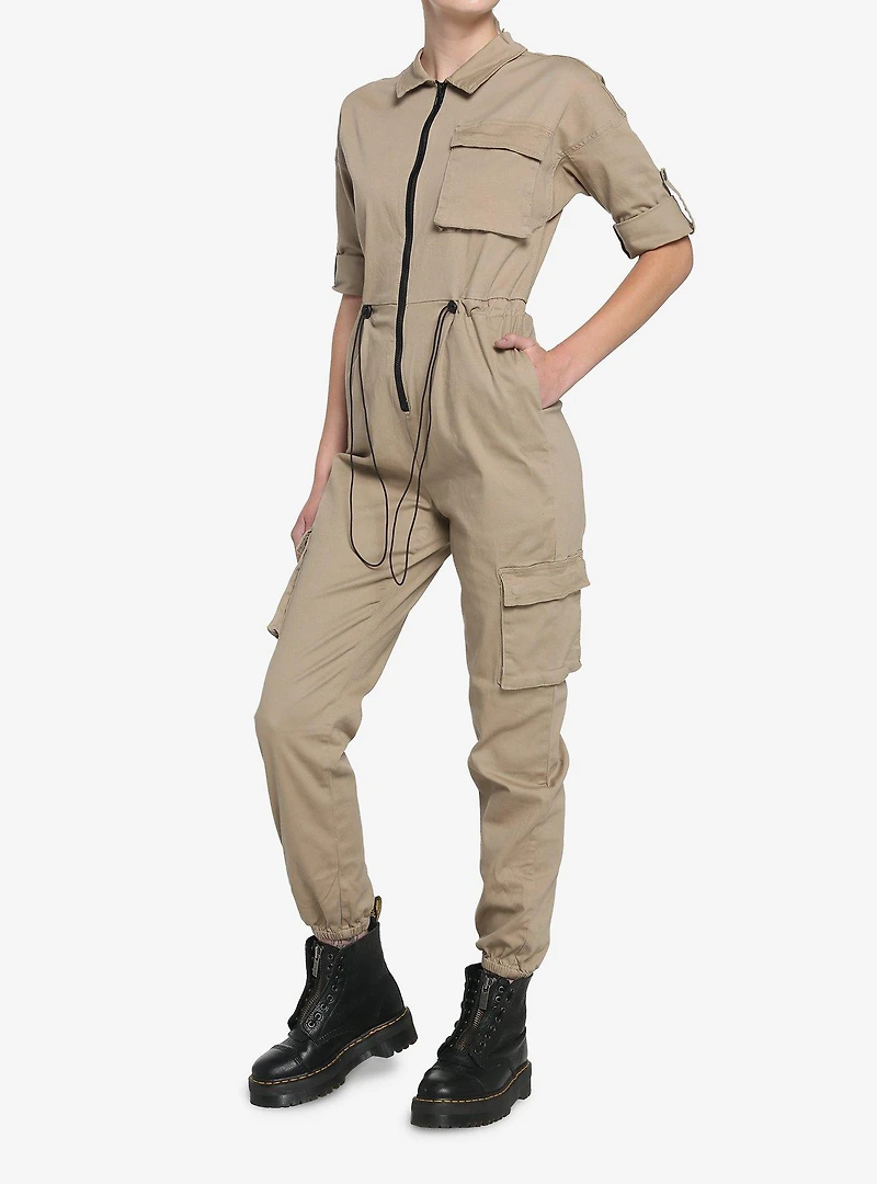 Tan Utility Pocket Jumpsuit