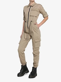 Tan Utility Pocket Jumpsuit