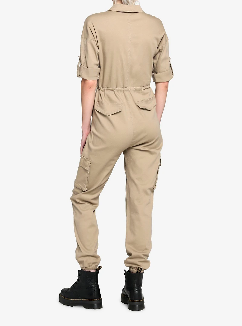 Tan Utility Pocket Jumpsuit