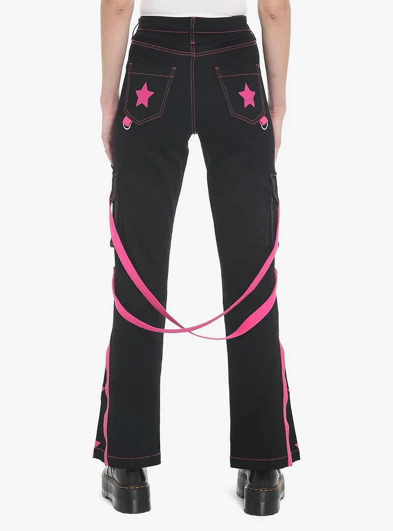 Pink Stars Suspender Girls Cargo Pants