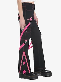 Pink Stars Suspender Girls Cargo Pants