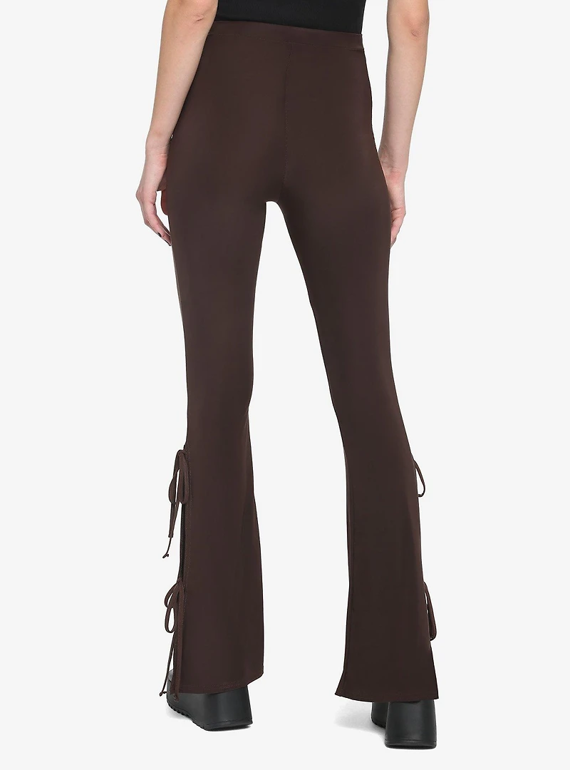 Brown Side Tie Flare Leggings